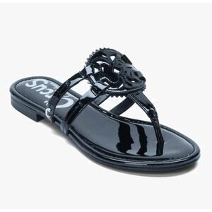 Circus Sam Edelman Black Patent Faux Leather Canyon Flat Sandals Flip Flops 9.5W